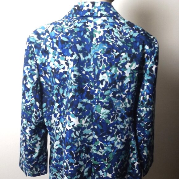 Vintage 1990s Le Suit Blazer – Blue Abstract Floral Print – Size 14 - Picture 2 of 6